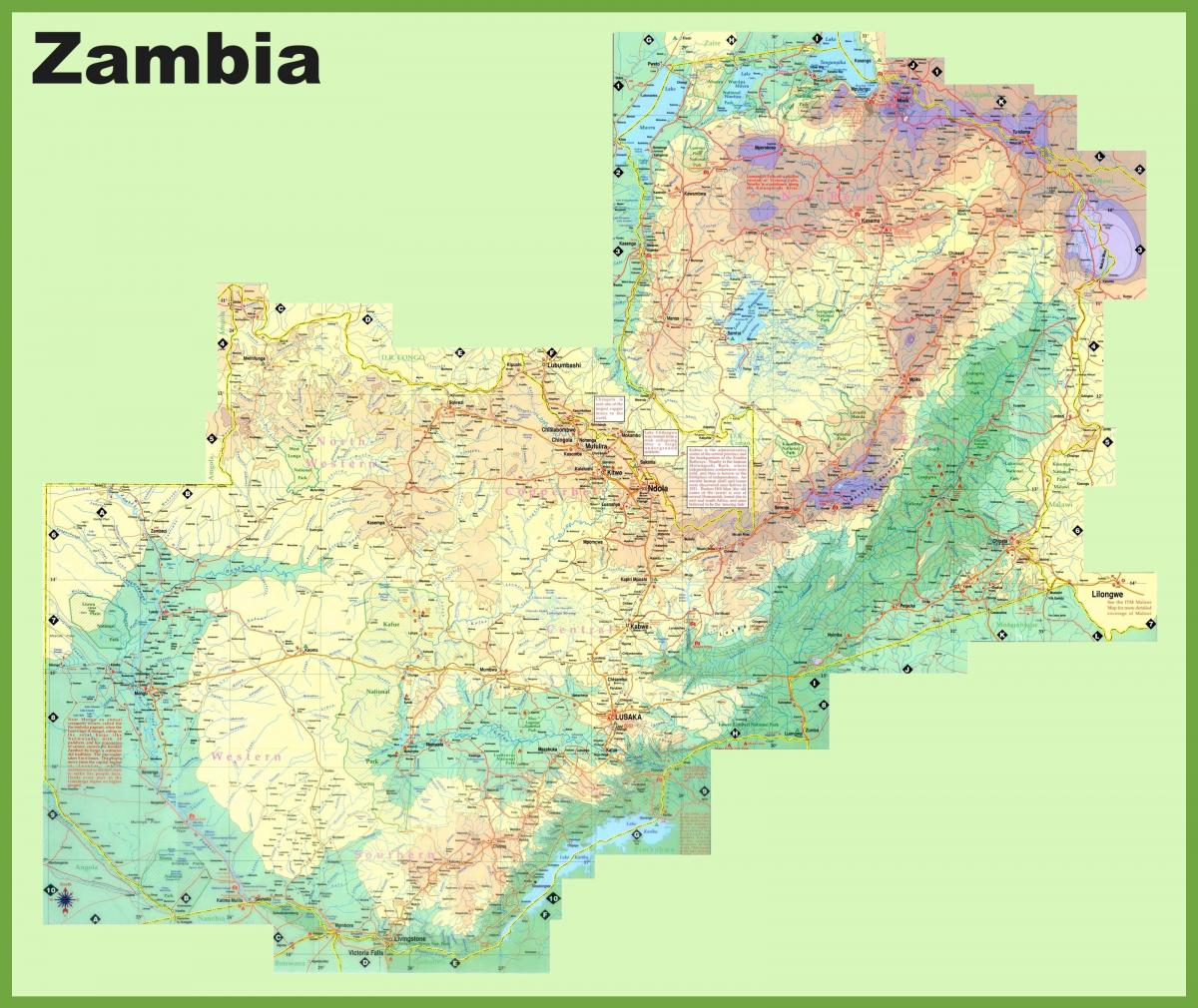 bản đồ của Zambia đang ở tất cả các thị trấn