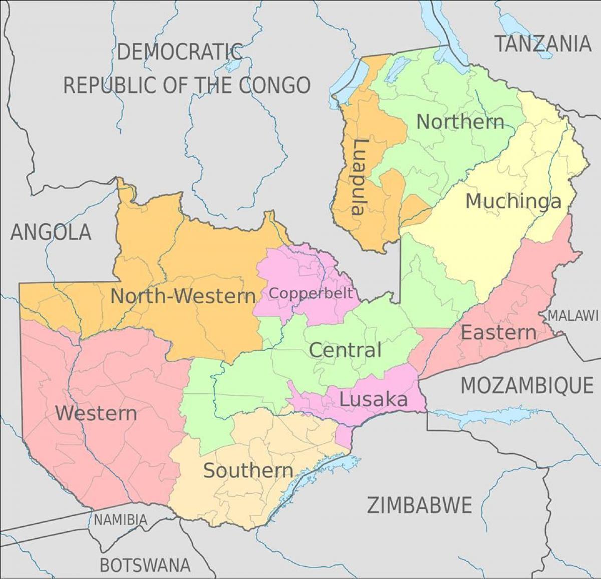 bản đồ của Zambia đang ở 10 tỉnh